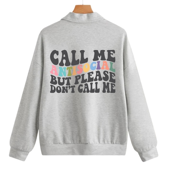 Antisocial mental health graphic quarter zip raglan pullover sweatshirt small - Picture 5 of 10